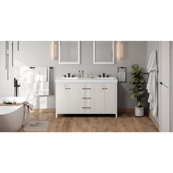 Jeffrey Alexander 60In. Wht Katara Vanity, Dbl Bowl, Lavante Cultured Mrbl Vessel Vanity Top, Dbl Intgrtd Rctngl Bowls VKITKAT60WHLAR